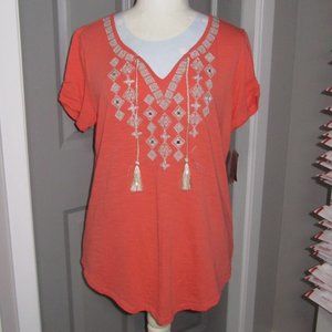 CLEARANCE Women's Beautiful Coral Reef & Silver Top by Style & Co. Size M NWT.